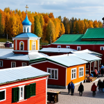 **

A bustling marketplace in a historic Russian town (e.g., Suzdal, Kostroma). Local artisans are selling traditional crafts like Matryoshka dolls, Khokhloma painted woodenware, and Orenburg shawls. Tourists are interacting with vendors, sampling local honey and pastries. In the background, colorful wooden houses and a traditional Orthodox church create a picturesque scene. Golden autumn foliage adds warmth to the image. "Promote local crafts," "support small business" are subtly displayed on banners in Russian.  Focus on vibrant colors and a sense of community.  Keywords: Russia, tourism, crafts, market, autumn, culture, tradition, safe for work, appropriate content, fully clothed, professional.

**