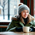 관광학 연구 사례 분석 - Cozy Moscow Cafe**

A young woman in a stylish, warm winter coat and a knitted hat, sits at a table ...