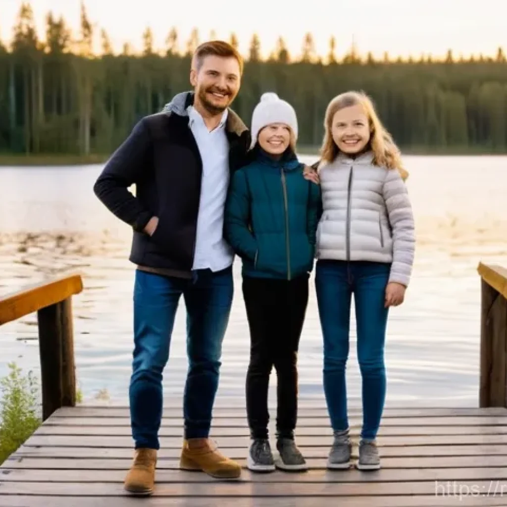 국내 관광 정책 - A cheerful Russian family, consisting of a mother, father, and their two children (approximately 8 a...