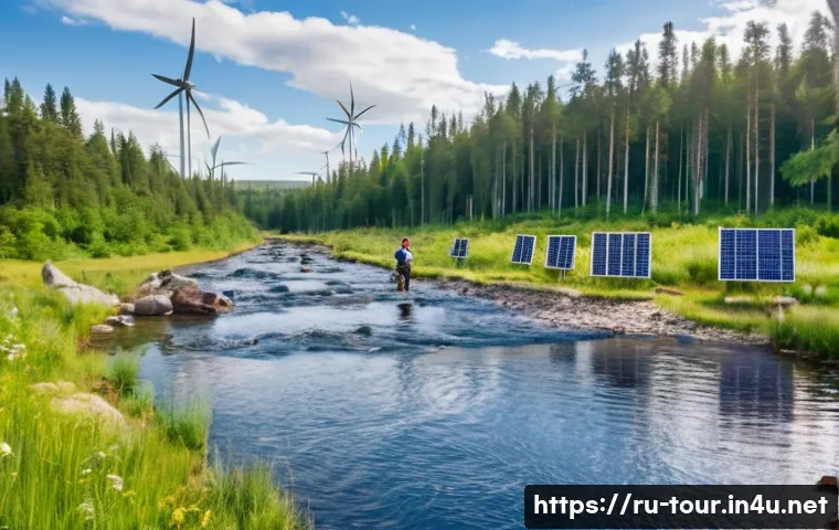 글로벌 관광 트렌드 분석 - A serene eco-tourism scene in a lush Russian national park during summer, featuring a diverse group ...