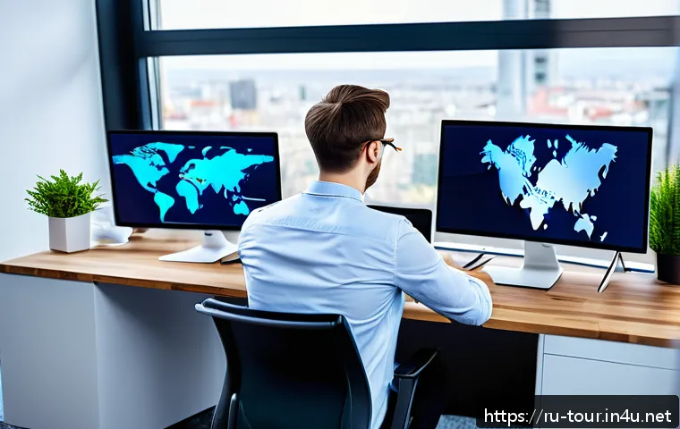 관광학 연구 방법론 - A detailed digital marketing analyst working at a modern office desk, analyzing real-time social med...