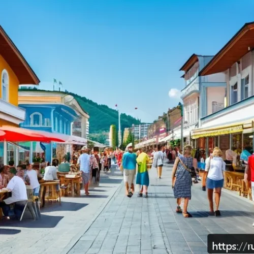 관광학과 사회학의 관계 - A vibrant and bustling street scene in Sochi, Russia, during summer tourist season. The image shows ...