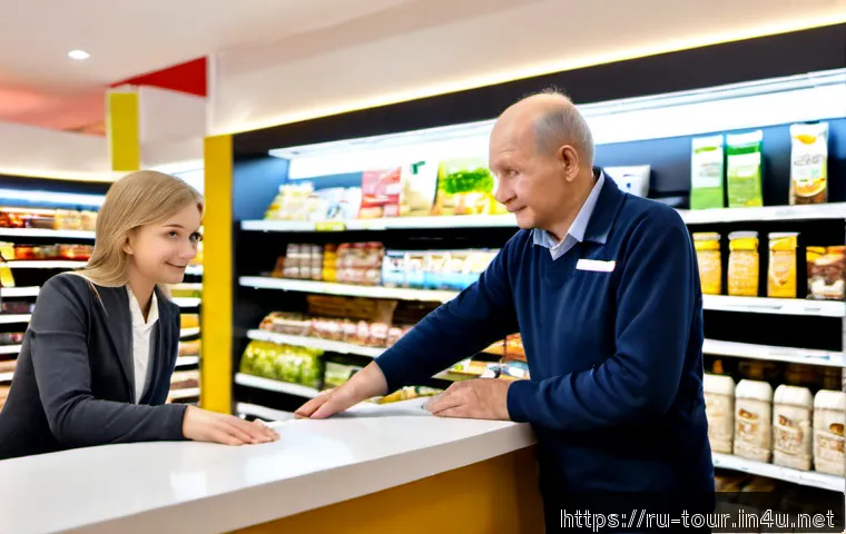 Home 17 고객 경험 관리 이론 - Photorealistic customer experience management concept, a Russian retail manager in a modern Moscow-s...